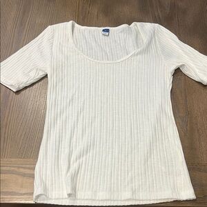 Old Navy White Ribbed Short Sleeve Tee